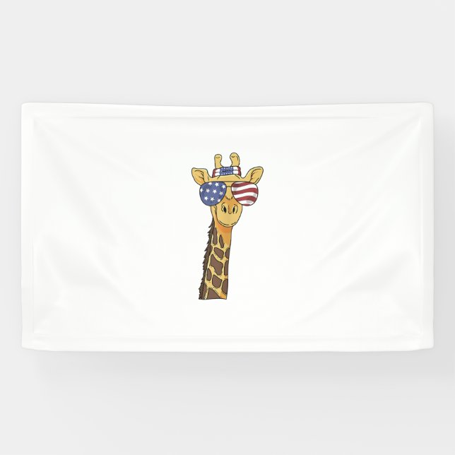 Funny July 4th US Flag Patriotic Giraffe Banner (Horizontal)