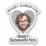 Funny Junggeselinnen-Abschied Groom's Face Individ Aufkleber<br><div class="desc">Fun Accessoire für den Junggeselinnen-Abschied der Braut. Fügen Sie Ihr eigenes Foto des Bräutigams hinzu und personalisieren Sie es mit Ihrem eigenen Text.</div>