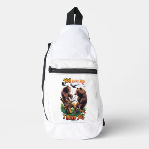 Funny Junting TEE Shirt Bears Battle for Rifle Crossbody Bag