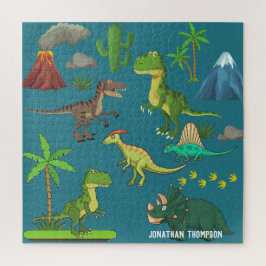 Funny Jurassic mit Monogramm Gebirgsblau Puzzle
