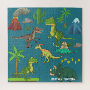 Funny Jurassic mit Monogramm Gebirgsblau Puzzle