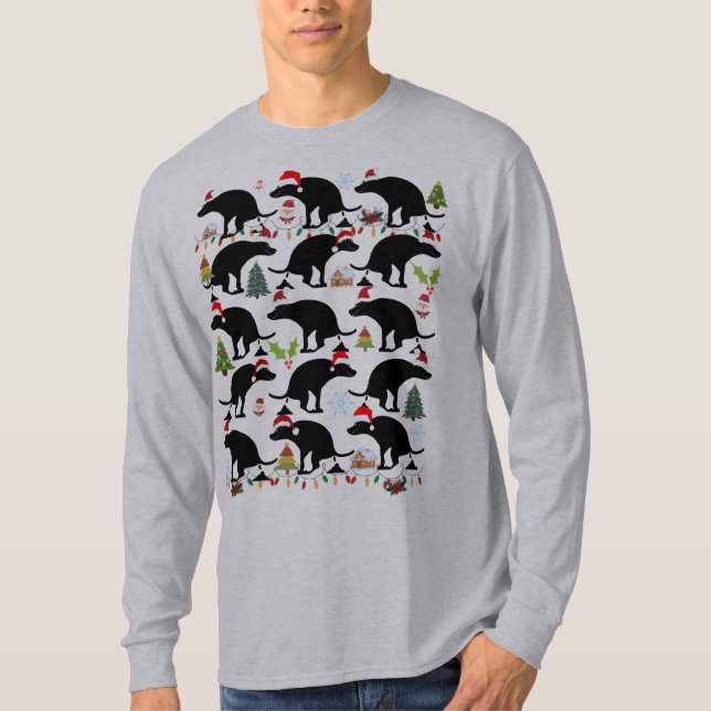 Funny Kackend Hund Weihnachtsmuster T-Shirt (Vorderseite)