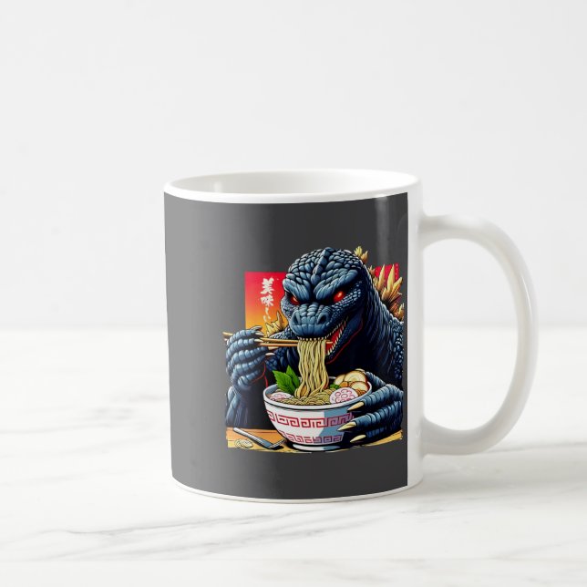 Funny Kaiju Eating Ramen Japanese Monster Lover Bi Kaffeetasse (Rechts)