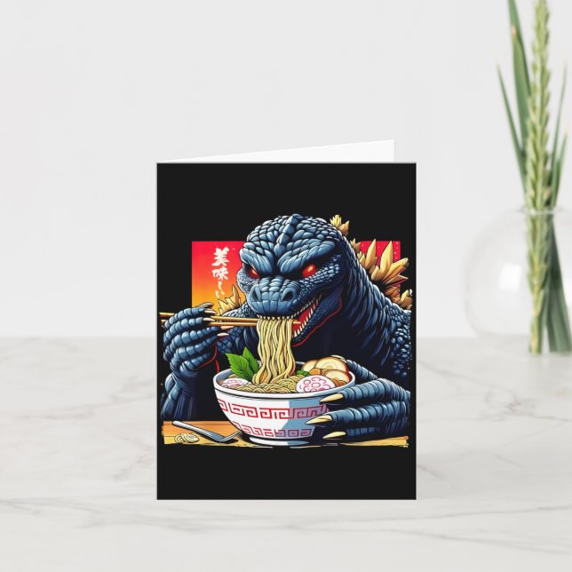 Funny Kaiju Eating Ramen Japanese Monster Lover Bi Karte (Vorderseite)
