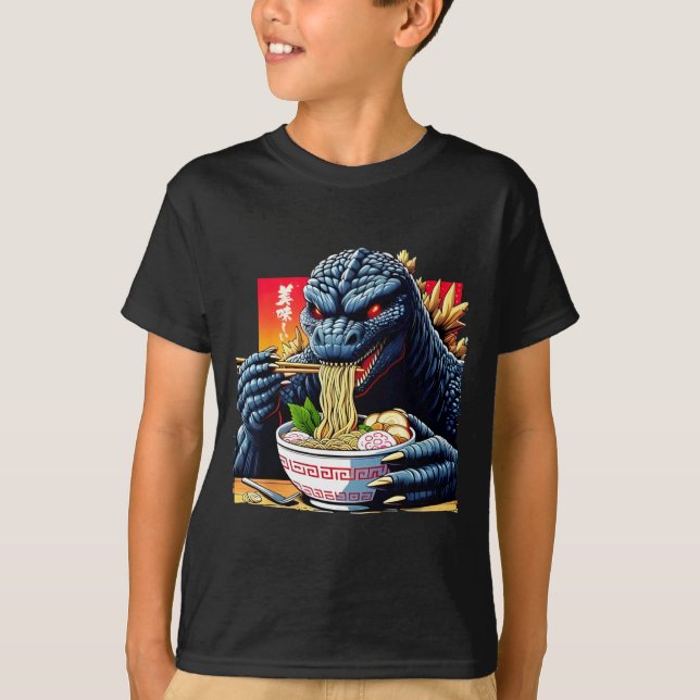 Funny Kaiju Eating Ramen Japanese Monster Lover Bi T-Shirt (Vorderseite)