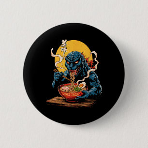 Funny Kaiju Eating Ramen Japanisches Monster Lover Button