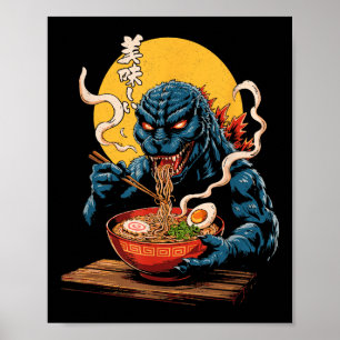 Funny Kaiju Eating Ramen Japanisches Monster Lover Poster