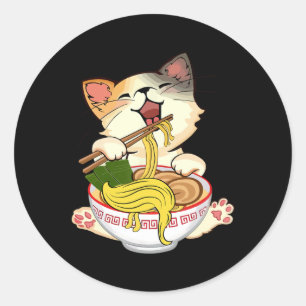 Funny Kamala Anime Cat Eating Ramen Trump Noodles Runder Aufkleber