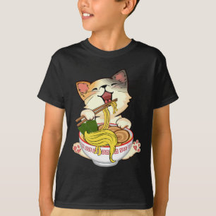 Funny Kamala Anime Cat Eating Ramen Trump Noodles T-Shirt