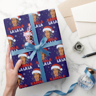 Funny Kamala Harris 2024 Comma La Christmas Blue Geschenkpapier