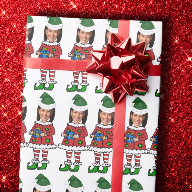 Funny kamala harris Custom Face Foto Elf Xmas Geschenkpapier (Von Creator hochgeladen)