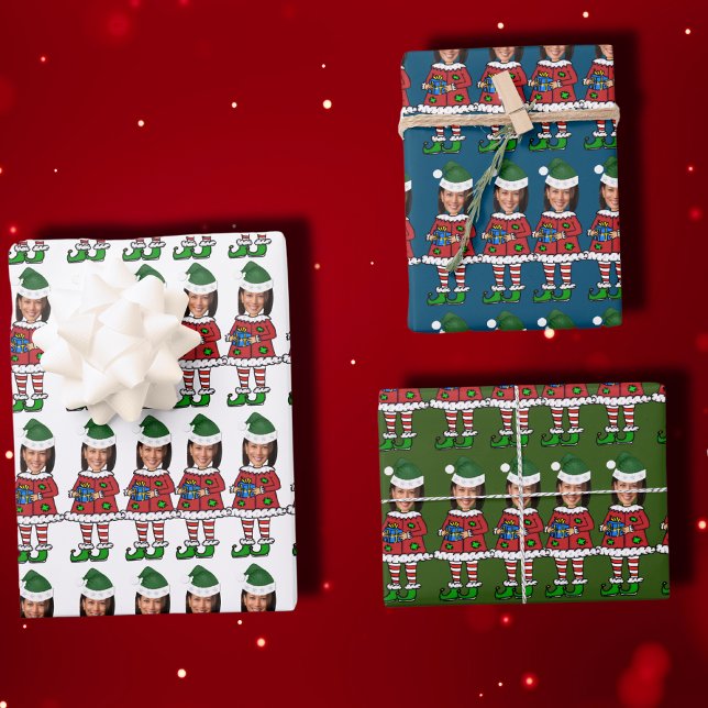 Funny kamala harris Custom Face Foto Elf Xmas Geschenkpapier Set (Von Creator hochgeladen)