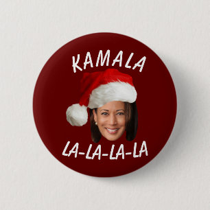 Funny Kamala Harris Face Weihnachtsmannmütze Weihn Button