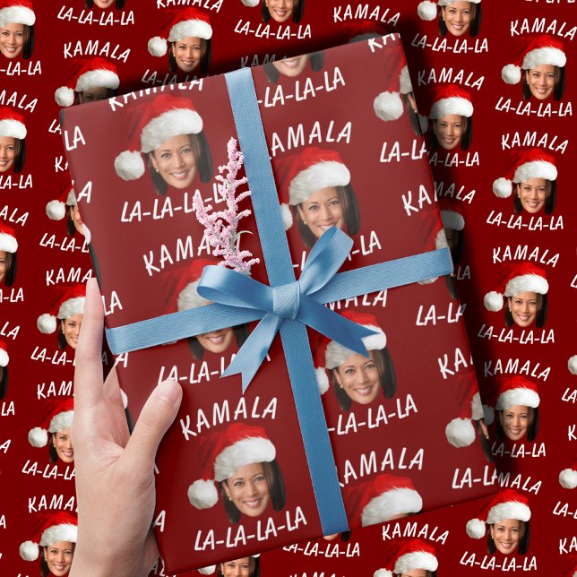 Funny Kamala Harris Face Weihnachtsmannmütze Weihn Geschenkpapier (Von Creator hochgeladen)