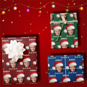 Funny Kamala Harris Face Weihnachtsmannmütze Weihn Geschenkpapier Set