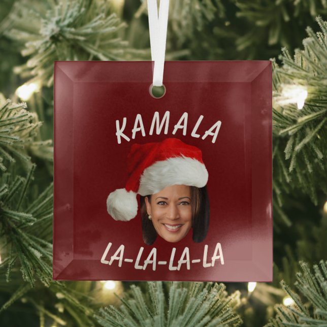 Funny Kamala Harris Face Weihnachtsmannmütze Weihn Ornament Aus Glas (Insitu)