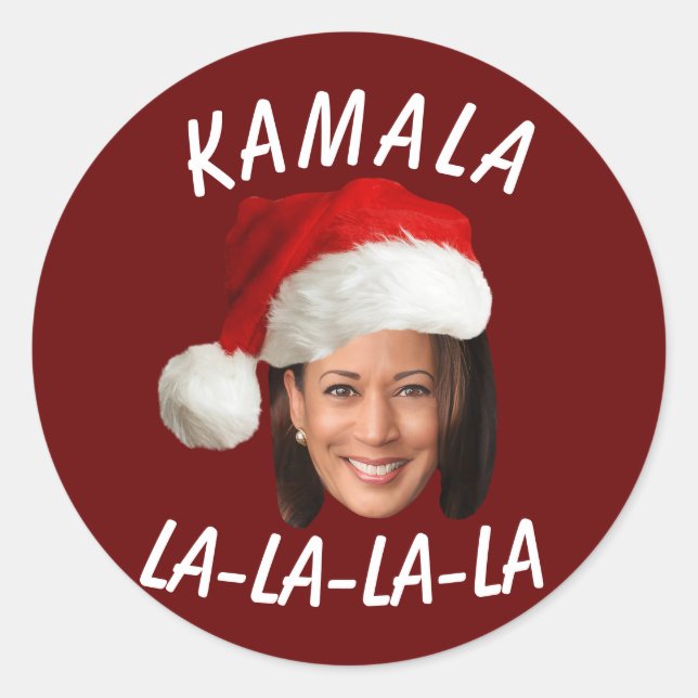 Funny Kamala Harris Face Weihnachtsmannmütze Weihn Runder Aufkleber (Vorderseite)
