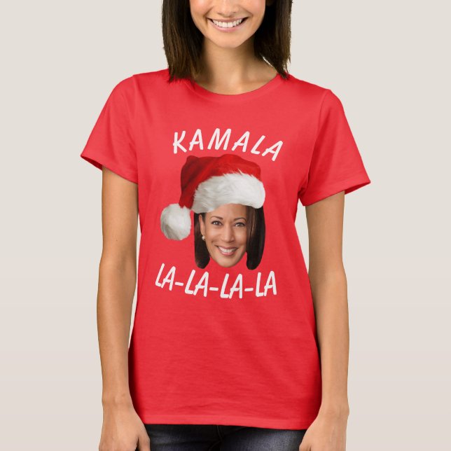 Funny Kamala Harris Face Weihnachtsmannmütze Weihn T-Shirt (Vorderseite)