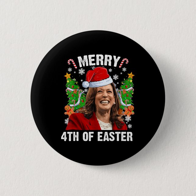 Funny Kamala Harris Weihnachtsfeier Weihnachtsmann Button (Vorderseite)