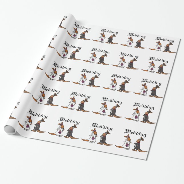 Funny Kangaroo Bride und Groom Wedding Design Geschenkpapier (Ungerollt)