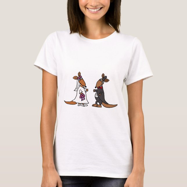 Funny Kangaroo Bride und Groom Wedding Design T-Shirt (Vorderseite)