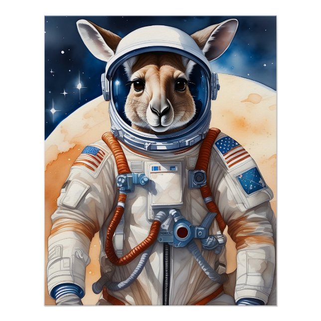 Funny Kangaroo im Astronauten Anzug im Weltraum Poster (Vorderseite)