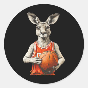 Funny Kangaroo mit Basketball und Jersey-Kostüm Runder Aufkleber