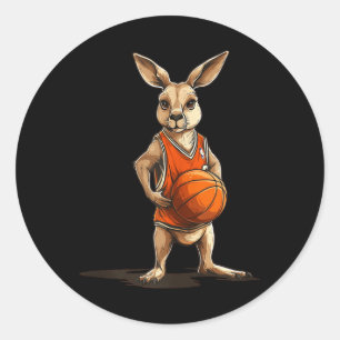 Funny Kangaroo mit Basketballkostüm für den Mensch Runder Aufkleber