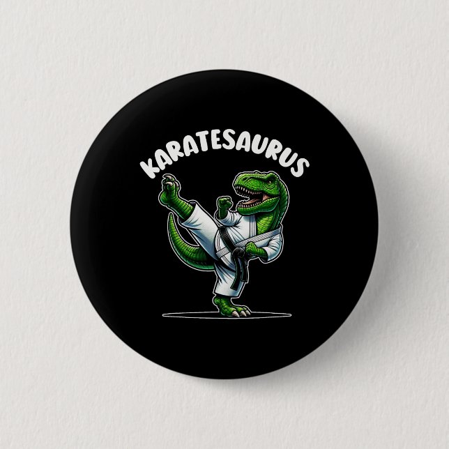 Funny Karatesaurus Dinosaur T Rex in Karate Gi Bla Button (Vorderseite)