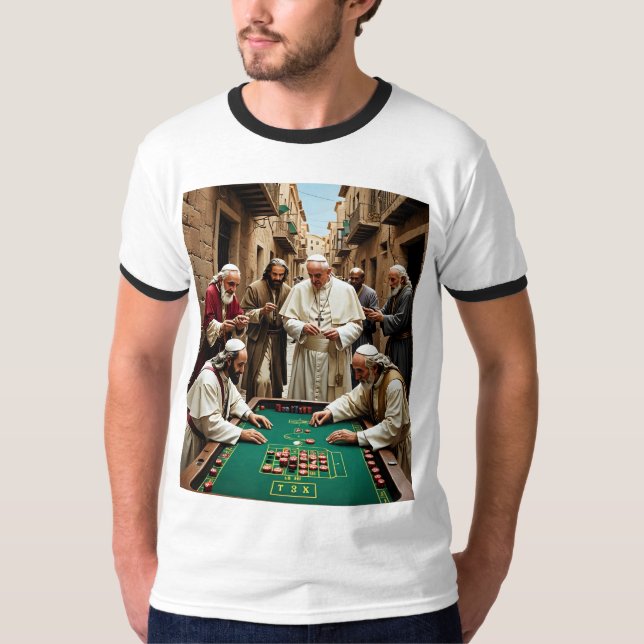 Funny Katholic Pope Gambling Street Game T-Shirt (Vorderseite)