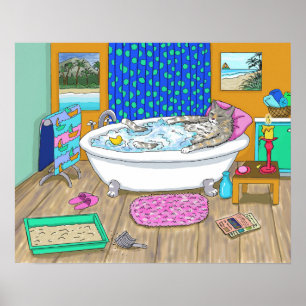 Funny Katze im Bad Katze 665 Poster