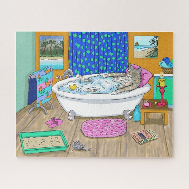 Funny Katze im Bad Katze 665 Puzzle (Horizontal)