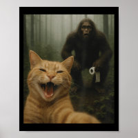 Funny Katze überrascht glücklich Selfie mit Bigfoo