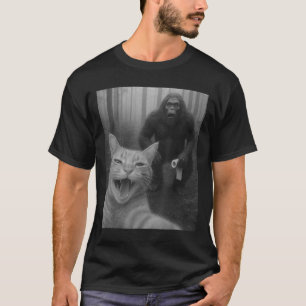 Funny Katze überrascht glücklich Selfie mit Bigfoo T-Shirt