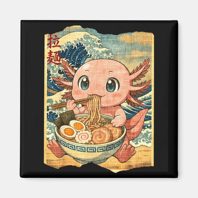Funny Kawaii Axolotl Ramen Noodle Bowl Japanese Wa Magnet (Vorne)
