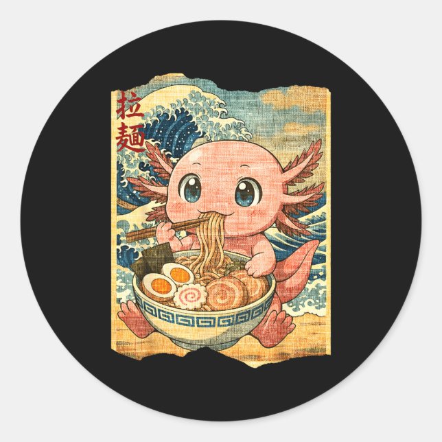 Funny Kawaii Axolotl Ramen Noodle Bowl Japanese Wa Runder Aufkleber (Vorderseite)