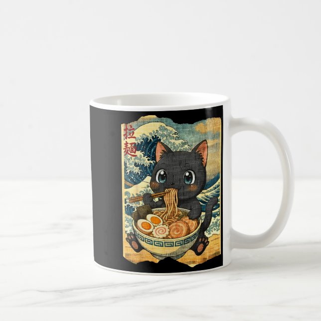 Funny Kawaii Black Cat Ramen Noodle Bowl Japanese  Kaffeetasse (Rechts)