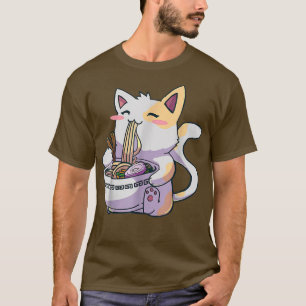 Funny Kawaii Cat Eating Ramen Anime Japanisch T-Shirt