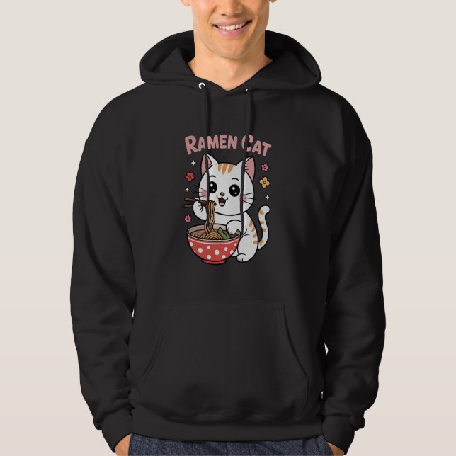 Funny Kawaii Cat Eating Ramen Hoodie (Vorderseite)