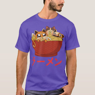 Funny Kawaii Cat Eating Ramen Noodles Japanisches T-Shirt