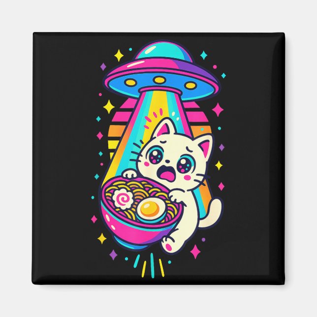 Funny Kawaii Cat Ramen Ufo Japanese Anime Women Gi Magnet (Vorne)