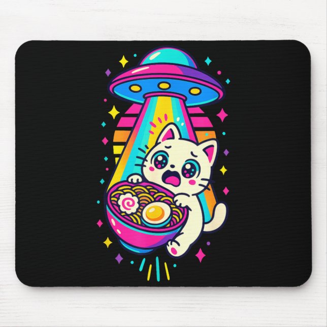 Funny Kawaii Cat Ramen Ufo Japanese Anime Women Gi Mousepad (Vorne)