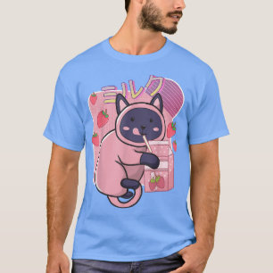 Funny Kawaii Cat Strawberry Milk Shake Japanisch u T-Shirt