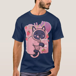 Funny Kawaii Cat Strawberry Milk Shake Japanisch u T-Shirt