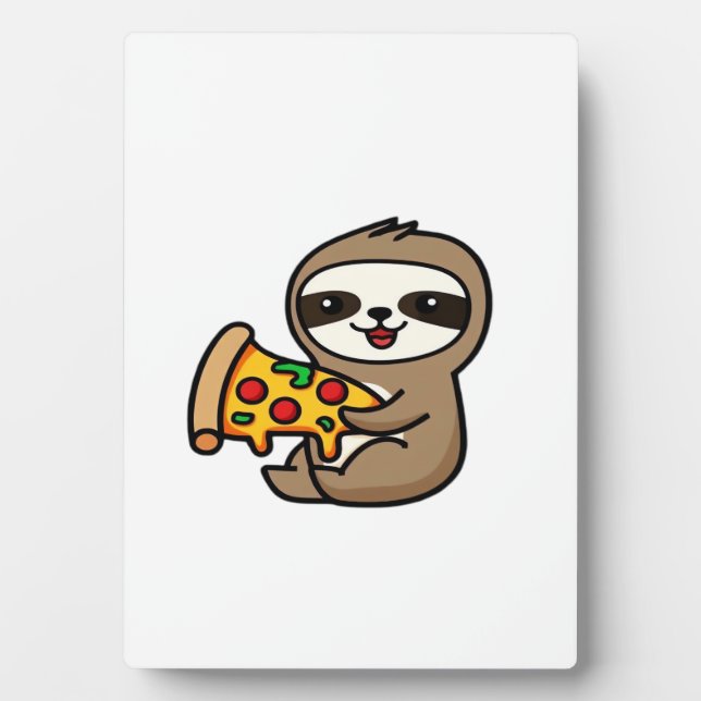 Funny Kawaii Chibi Sloth with Pizza � Cute Cartoon Fotoplatte (Vorderseite)