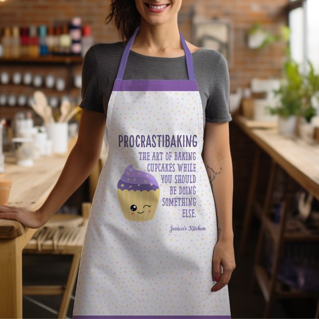 Funny Kawaii Cupcake Sprinkles Procrastibaking Schürze (This hilarious and cute kawaii cupcake apron is an absolute “deal-baker”)