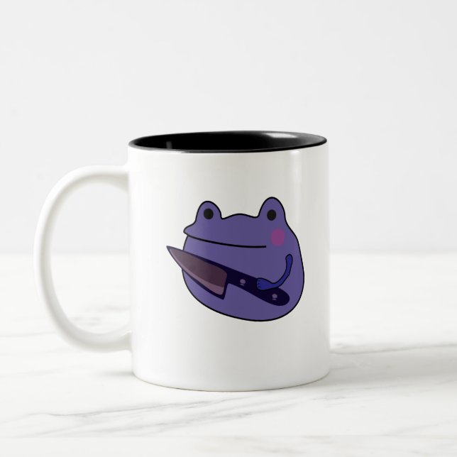 Funny Kawaii Frosch mit Knife Frosch Liebhaber Ges Zweifarbige Tasse (Links)