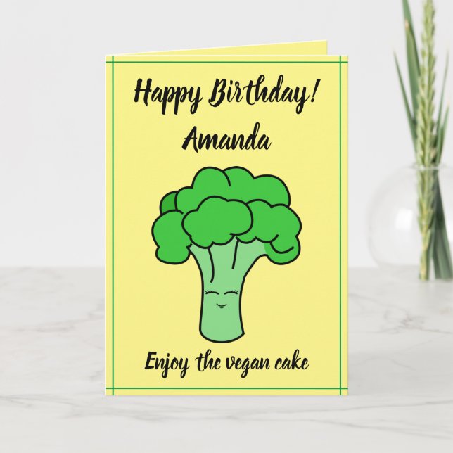 Funny Kawaii Gelb Vegan Broccoli Geburtstag Karte (Vorderseite)