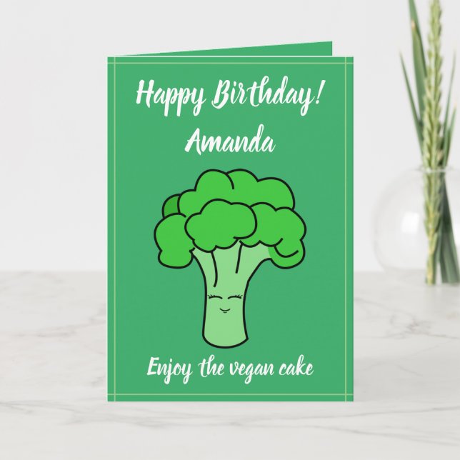 Funny Kawaii Green Vegan Broccoli Geburtstag Karte (Vorderseite)