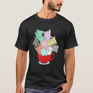 Funny Kawaii Katzen in Tasse Kaffee Cartoon T-Shirt